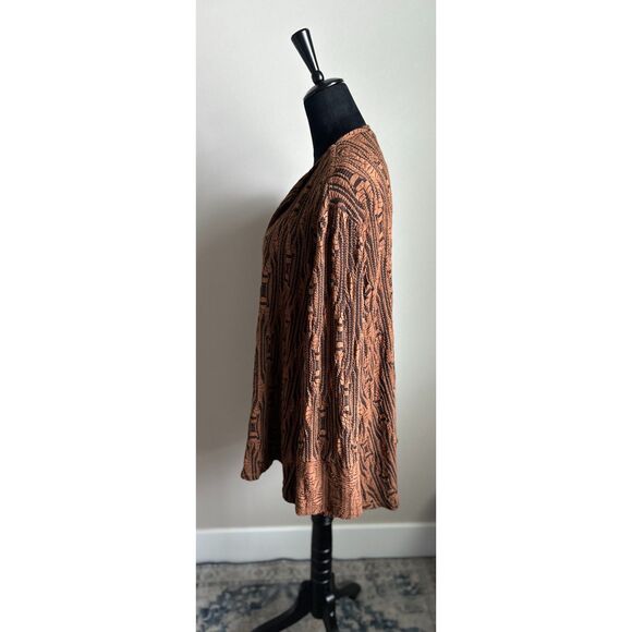 TIANELLO Brown Black Abstract Woven Knit Bell Sleeve Cardigan Sweater Size M - Picture 6 of 9